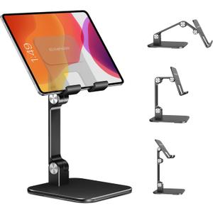 elitehood Aluminum iPad Stand for Desk [Ultra-Stable & Sturdy], Height Adjustable Tablet Stand, Portable Tablet Holder Dock for Home Office, Compatible with iPad Pro 12.9, iPad Air Mini 6 5 4 3, Black