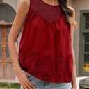 Tankaneo Womens Lace Tank Tops Summer Casual Mesh Loose Fit Sleeveless Blouses Pleated Crew Neck Tees Shirts (S)