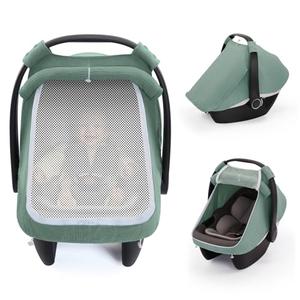 Blissful Diary Baby Car Seat Cover, Extra Large Mesh Window, Breathable Muslin Cotton, Infant Windproof Canopy, Must-Have Baby Gift - Roman Green