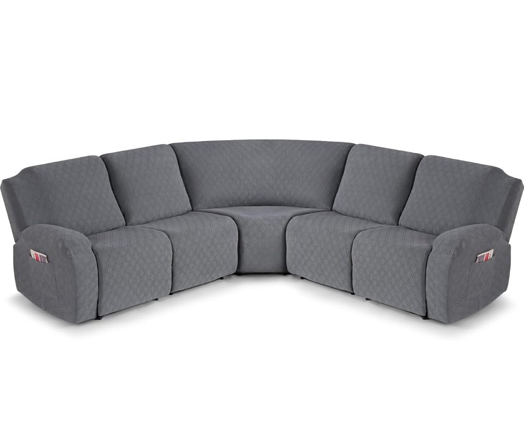 VANSOFY Extra Large Reclining Sectional Couch Covers, Washable 5-Piece Sofa Covers for L Shape Sectional Sofa Corner Seater, Thick, Soft Sofa Slipcovers (5 Seat Recliner Cover, Dark Gray)