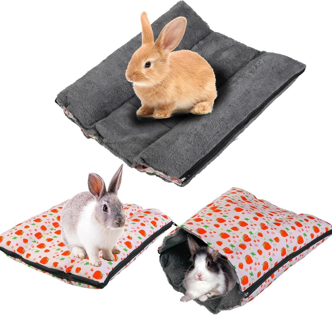 Bunny Bed for Rabbit Cage, Reversible Dual Sided Bunny Bed Mat for Winter & Summer, 13.8x15.8 inch (27.5x15.8inch Unfolded) Washable Fleece Guinea Pig Hideaway Hut Rabbit Bed