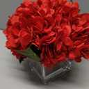 Silk Red Hydrangea Artificial Flowers in Vase with Faux Water, Faux Floral Arrangements in Vase for Home Decor, Wedding Table (Red)