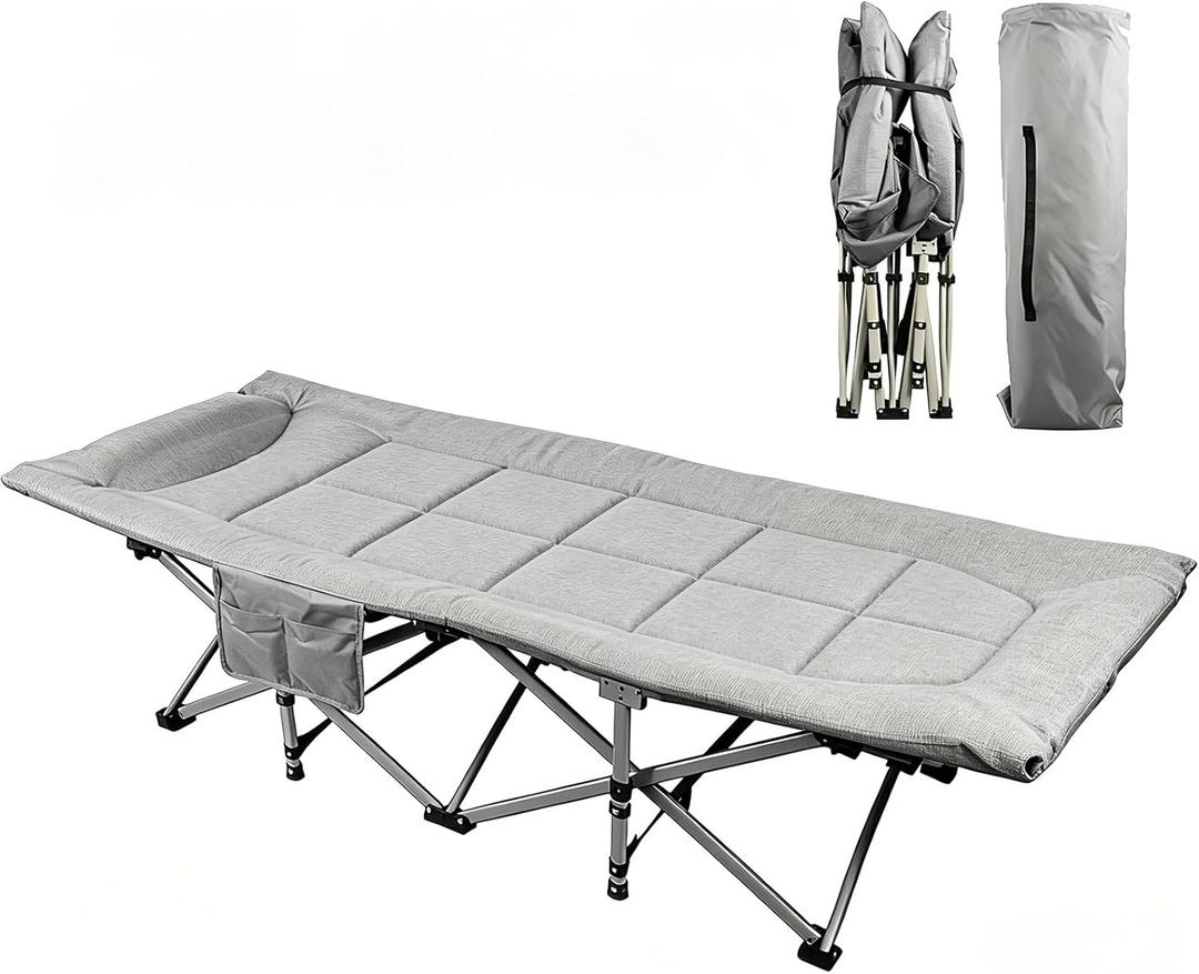 YELLOW JACKET Camping Cot with Mattress for Adults, Camping Cot for Adults with Cushion and Pillow Portable Folding Bed with Carry Bag for Camp, Home, Office, Travel, Black Supports 450 Lbs