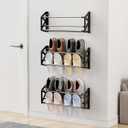 Hanging Shoe Rack for RV, 3 Pack Wall Shoe Rack with Sticky Adhesive Strips Slim Shoe Rack Shoe Holder Holds 12 Pairs of Shoes Space Saving Wall Mounted Shoe Shelf for Camper Black