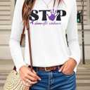 MNLYBABY Stop Domestic Violence Shirt Women: Domestic Violence Awareness Sweatshirt Purple Ribbon Lightweight Long Sleeve Top (White, M)
