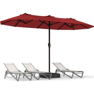 15FT Large Patio Umbrella with Base, Double Sided Rectangular Outdoor Umbrella with Sturdy Fiberglass Ribs, UPF 50+ Sun Protection, Wind-Resistant, Waterproof Fade-Resistant Fabric for Pool, Garden, Backyard, Deck(Red)