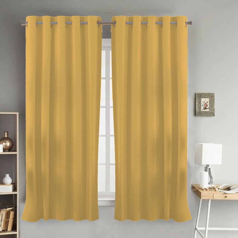 Cotton Curtains Long Durable Grommet with 2 panels 84 Length X 52 Width Inches Yellow| Sheer Backdrop Window Curtain|Livingroom|Bedroom|Kitchen Decor Soft Pre-Washed Semi Black-out| Shading Drapes