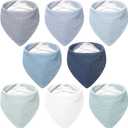Bearmoss Muslin Baby Bibs 8 Pack Soft Bandana Bibs for Drooling & Teething, Absorbent Burp Cloths with Adjustable Snaps (Mint Iceberg)