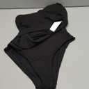 Women's One Piece Ribbed Swimsuit One Shoulder Cutout Swimwear Sexy Bathing Suit (Medium, Black)