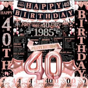 40th Birthday Decorations for Women, 40th Birthday Banners Balloons Backdrop Happy 40 Birthday Sash Party Decorations for Forty Back in 1985 Birthday Decorations Rose Gold