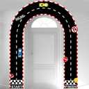 3Pcs Race Car Birthday Decorations Fabric Race Track Arched Banner Porch Hanging Racing Car Arch Backdrop Checkered Runway Door Cover for Let's Go Racing Boys Fan Birthday Party Sport Event Supplies