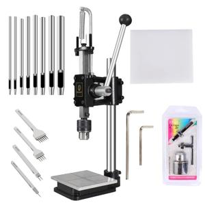 Leather Hole Puncher Hand Punching Machine Manual Press Puncher Punch Tools for DIY Craft (with Chuck, PP Plate and Aluminum Plate) (Style D)