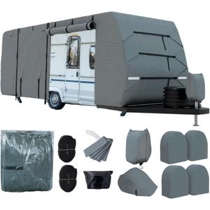 Travel Trailer RV Cover Fits Camper Cover, 7 Layers Heavy Duty RV & Trailer Cover, Toy Hauler Cover with Tongue Jack Cover Extra Windproof Straps Gutter Covers (22-24FT)