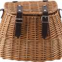 Wicker Picnic Basket, Fishing Creel Basket, Carrying Gift Basket with Lid and Shoulder Strap