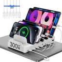 300W Charging Station for Multiple Devices, 8 Port Multi USB C Fast Charger Station Dock for MacBook iPhone 16/15/14/13/12 Samsung Pixel Series iPad, White (6 Mixed Short Cables Included)