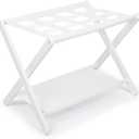 VASMIA Luggage Rack,Bamboo Suitcase Stand with Storage Shelf,Folding Luggage Stand for Guest Room,Hotel,Bedroom,Heavy-Duty, Holds up to 131 lb, White