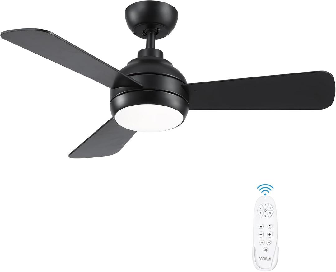 42 Inch Ceiling Fans with Lights, Black Ceiling Fan with Light and Remote Control, Reversible, 6 Speeds, 3CCT, Dimmable, Modern LED Ceiling Fan for Bedroom, Indoor/Outdoor