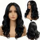 17 Inch Medium Length Black Bob Wig Short Wavy Wigs Synthetic Heat-resistant Natural Black Hair Middle Part Cosplay Wig