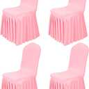 Babenest 4pcs Chair Cover with Long Skirt, Washable Universal Parson Chair Protector, Anti-Dirty Stretchy Dining Room Skirted Chair Slipcover Extended Version for Home, Hotel, Ceremony, Party(Pink)