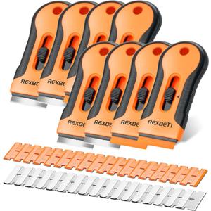 REXBETI Razor Blade Scraper Tool, 8 Pack Razor Scraper Set with Extra 240Pcs Razor Blades- 80Pcs Metal and 160Pcs Plastic Blades, Cleaning Scraper Tool, Cooktop Scraper, Paint Scraper, Glass Scraper
