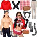 JenPen 10 Pcs Halloween Couples Costumes Outfit Riding Hood Costume Werewolf Costume Accessories Men Women Adult Cosplay Supplies Wolf Ears Tails Gloves Cloak Basket