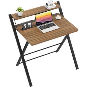 GreenForest Folding Desk No Assembly Required Small Size, 2-Tier Foldable Computer Desk with Shelf for Home Office, Space Saving Portable Laptop Study Foldable Table for Small Spaces, Espresso (22 x 27.3 inch, Walnut)