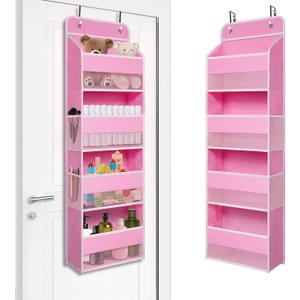 Over The Door Hanging Organizer with 4 Large Pockets  Closet, Bathroom, Nursery, Bedroom, Dorm Storage for Toys, Cosmetics, and Baby Essentials, Pink