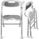 Foldable Shower Chair with Arms and Back Inside Shower, 400LBS Heavy Duty Shower Seat for Elderly Seniors Disabled Adults, U-Shape Cutout 6-Level Height Adjustable Folding Bath Stool