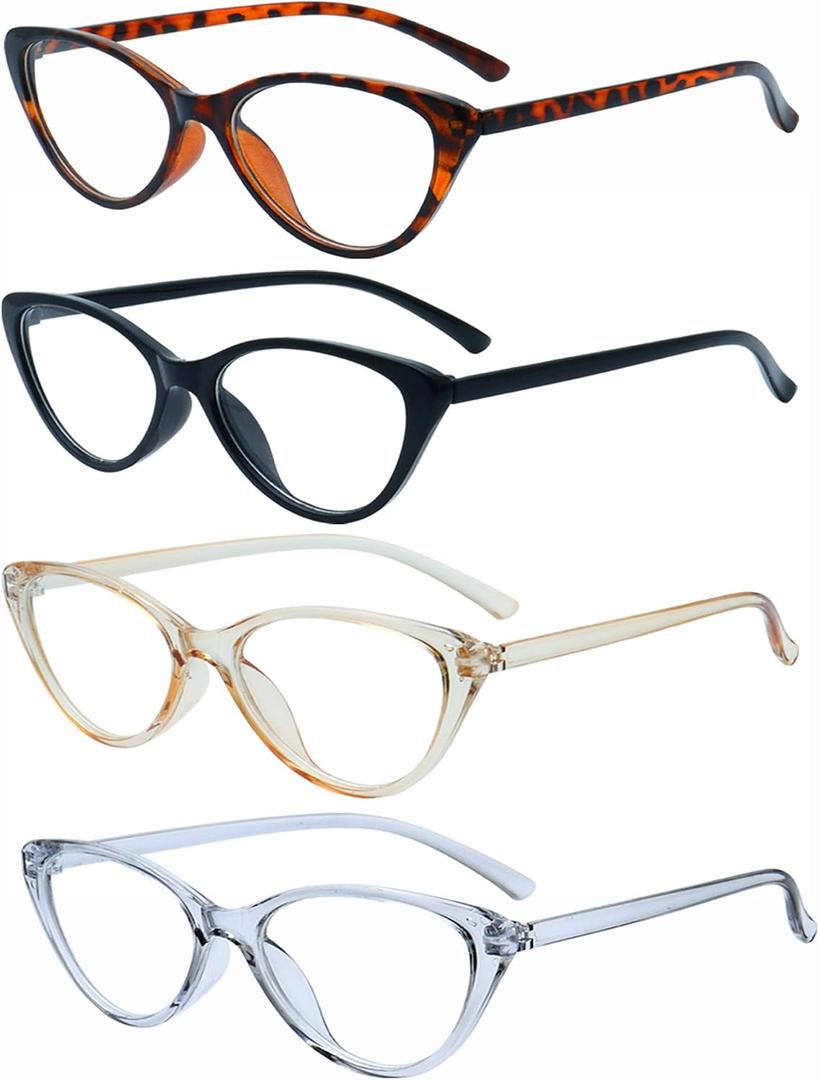 4pack Blue Light Blocking Glasses,Fashion Glasses for Non Prescription Glasses Clear Lens Eyeglasses (4pack Black+transparent tea +transparent grey +leopard)