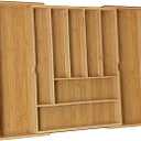 SerOcean Expandable Bamboo Drawer Organizer for Kitchen Utensils, Lux Stylish Organizer Tray for Cutlery. Easy Storage with 7-9 Compartments for Silverware, Utensils and Cutlery. Bamboo Drawer Divider