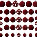 Senjie 36 PCS Velvet Ornaments Balls Sets for Christmas Tree Red Flocked Christmas Balls Assortment for Xmas Tree Holiday Decor