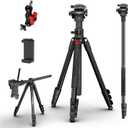 COMAN 72" Overhead Camera Tripod with Fluid Head,Horizontal Tripod for Top-Down Product & Food Photography,Detachable Monopod&Invertible Center Column,Aluminum Tripod for DSLR Camcorder Spotting Scope