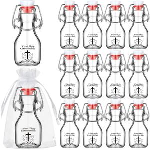 Qinyoung 12 Sets Clear Glass Bottles with Cross Catholic Bulk Glass Baptism Favors for Guests Christian Water Container with Organza Bags for Communion Gifts Church Wedding Baptism