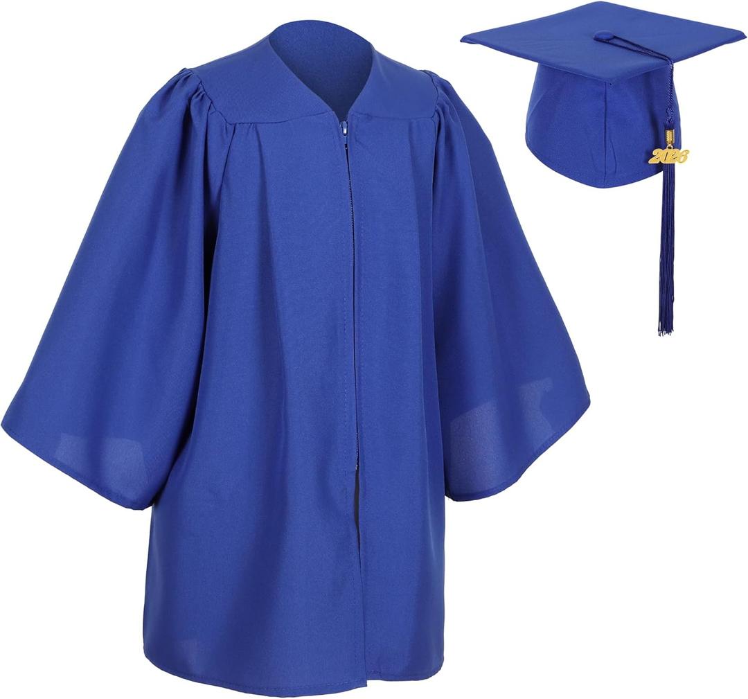 D DODOU Matte Preschool and Kindergarten Graduation Cap Gown Set with Year Charm Tassel (Blue)