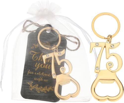 23 Set 75th Birthday Party Favors for Guests Bottle Opener Keychain Bulk Rhinestones 75 Souvenirs Gift Opener for 75 Wedding Anniversary Decor,Cheers to 75 Years (75th opener)
