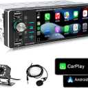 Single Din Car Stereo Compatible Single Din Carplay Android Auto, 5.1 Inch METEESER Bluetooth Car Stereo with Backup Camera, 1 Din Touchscreen Radio Support FM/Mirror Link/SWC/USB/DVR/AUX-in