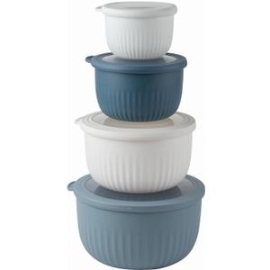 COOK WITH COLOR Prep Bowls with Lids- Wide and Deep Nesting Plastic Small Mixing Bowl Set with Lids, 8 Piece Set - Deep Bowls, Blue/Grey