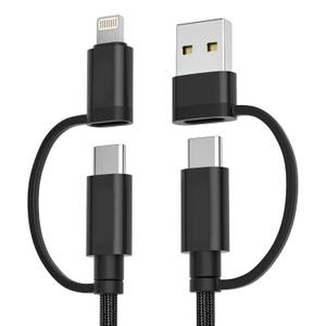 Basesailor 4 in 1 USB C Charger Cable for Samsung Galaxy S25 S24 S23 Plus Ultra,60W Fast Charging Multi Charger Cord with USB A Converter/iOS/Type C for iPhone 17 16 15,iPad Air 4 5,A42 A51 A72,10ft