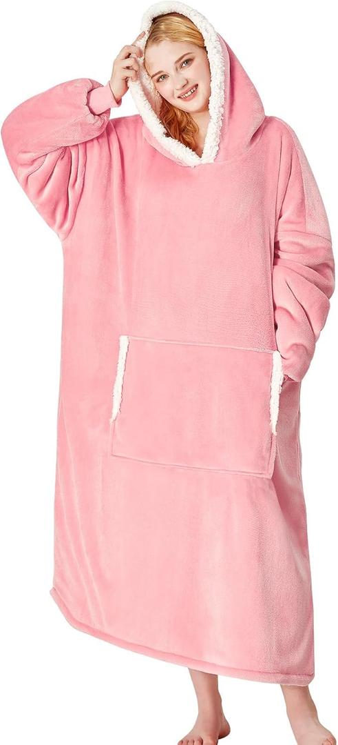 Yescool Wearable Blanket Hoodie Gifts for Women Her Girlfriend, Birthday Christmas Gifts For Mom, Oversized Flannel Sherpa Blanket Sweatshirt, One Size Fits All (Pink)