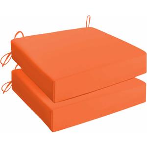 UNIKOME Outdoor Chair Cushions Pack of 2, Water Resistant Patio Cushions with Ties, High Density Sponge Filling Square Corner Seat Cushions for Outdoor Furniture, 24"*24"*4", Orange