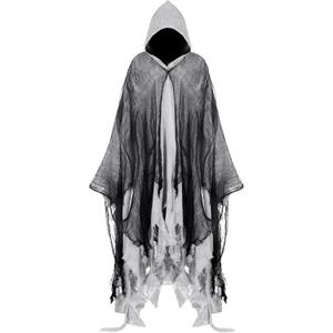 Geyoga Grim Reaper Costume Scary Hooded Cape Witch Costume Hooded Cape for Adult Women Man Cosplay Props (Large, Gray)