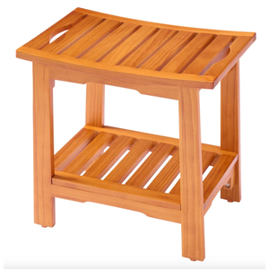18-inch Solid Wood Bathroom Stool, Featuring A Wooden Seat Suitable For Use In The Shower And Vanity Area