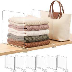 SortNStore Shelf Dividers Purse Organizer for Closet: 11-inch Tall(Extra Tall) Acrylic Sweater Organizer - Upgraded Extra Height for Large Handbags, Totes, Clothes, Towels on Wood Shelves 6-Pack