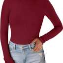 PRETTYGARDEN Women's Turtleneck Long Sleeve Shirts 2026 Fall Basic Tees Ribbed Fitted Tops Thermal Layering Knit Top Clothes (Medium, Wine Red)