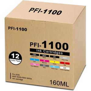PFI-1100 Ink Tank Replacement for Canon PFI1100 160ML Ink Cartridge for Pro 2000 4000 4000s 6000 6000s Printers, (MB/C/M/Y/GY/R/PM/PC/CO/PBK/BL/PGY)