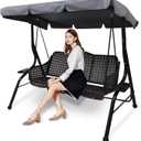 Patio Swing Chair Canopy Replacement,3 Seat Outdoor Porch Swing Seat Canopy Cover,Waterproof Windproof Anti-UV Heavy Duty Rip Proof Garden Hammock Top Cover,Garden Furniture Cover Outdoors,S (S: 164 x 114 x 15cm / 65'' x 45'' / 5.9'', Gray)