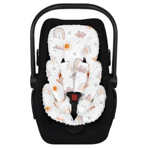Infant Car Seat Insert Cushion, Super Soft Baby Car Seat Head Support & 2 Straps Pads, Reversible Preemie Newborn Carseat Insert, Fit Car Seat, Stroller, Infant Bouncer, White Rainbow
