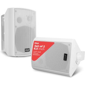 Pyle 6.5 Inch Wall Mount Waterproof Speaker System for Indoor or Outdoor Wireless Bluetooth Surround Sound System, White (2 Pack)