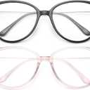 Gaoye Blue Light Blocking Glasses - Trending Round TR90 Frames, Metal Arms, UV400 Protection - Matching Soft Case (2-black+pink)
