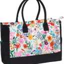 ESVAN Personalized Gifts Canvas Tote Linen Bags Handbags Top Zipper Closure Initial Retro Utility Tote (A Pink Flower)